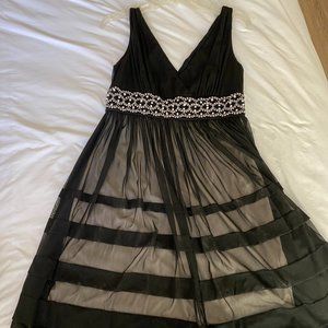 Maggy London Black Cocktail Dress with White Beading